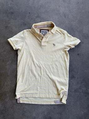 Ruehl No.925 Men's Yellow Striped Polo Shirt French Bulldog Logo